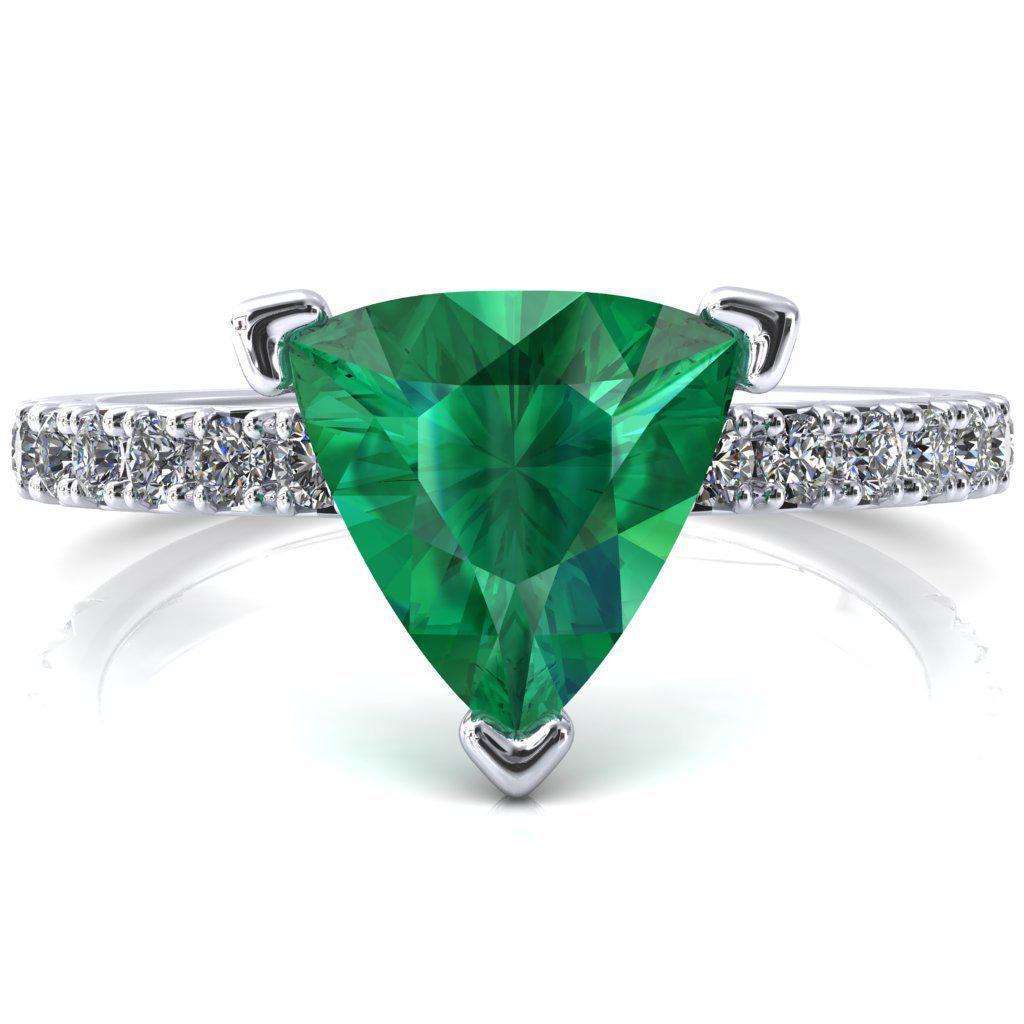 Nefili Trillion Emerald 3 Prong 3/4 Eternity Diamond French Pave Engagement Ring-FIRE & BRILLIANCE