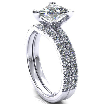 Nefili Trillion Moissanite 3 Prong 3/4 Eternity Diamond French Pave Engagement Ring-Cassia | Sidestone-Fire & Brilliance ®