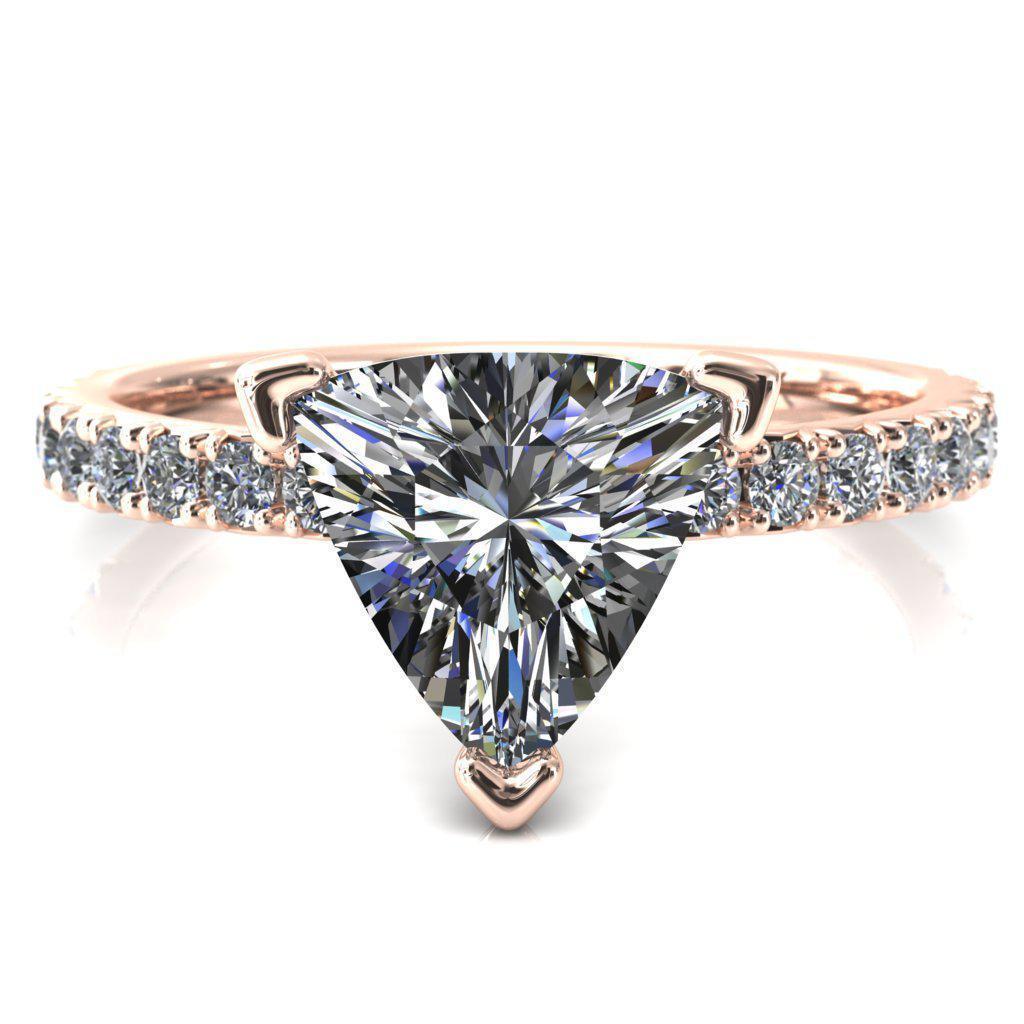 Nefili Trillion Moissanite 3 Prong 3/4 Eternity Diamond French Pave Engagement Ring-Cassia | Sidestone-Fire & Brilliance ®