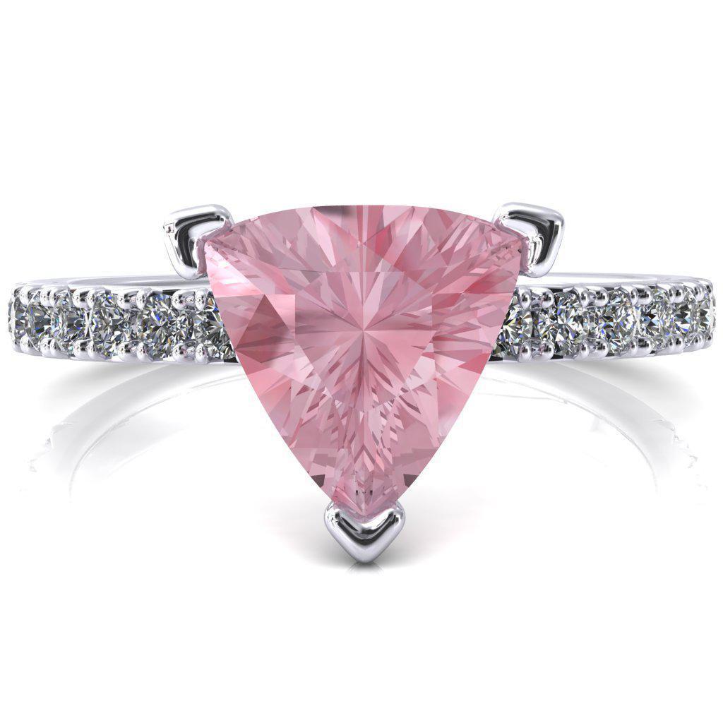 Nefili Trillion Pink Sapphire 3 Prong 3/4 Eternity Diamond French Pave Engagement Ring-FIRE & BRILLIANCE