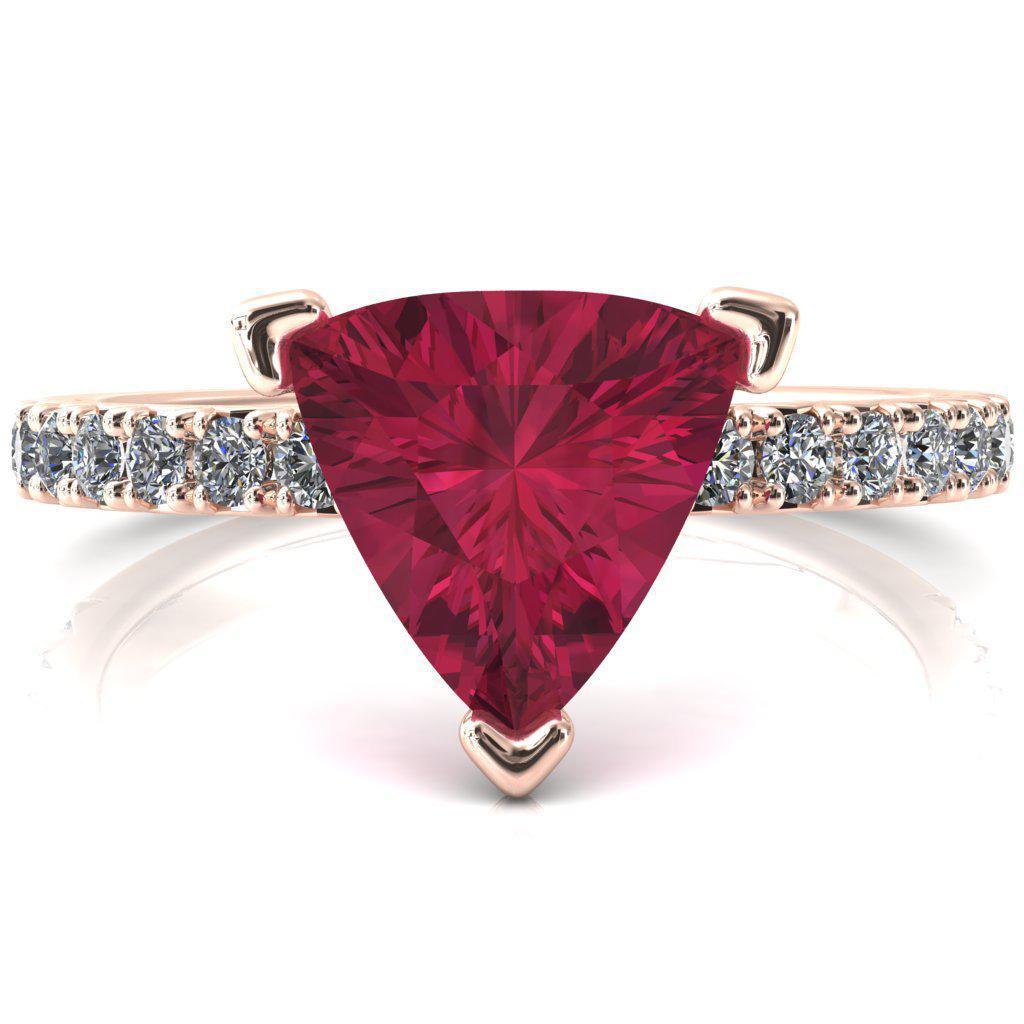 Nefili Trillion Ruby 3 Prong 3/4 Eternity Diamond French Pave Engagement Ring-FIRE & BRILLIANCE