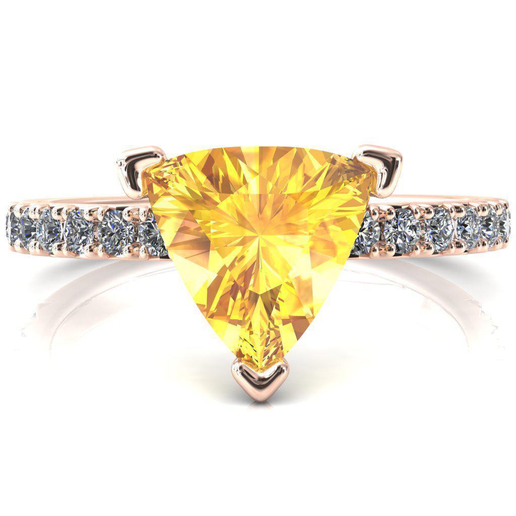 Nefili Trillion Yellow Sapphire 3 Prong 3/4 Eternity Diamond French Pave Engagement Ring-FIRE & BRILLIANCE