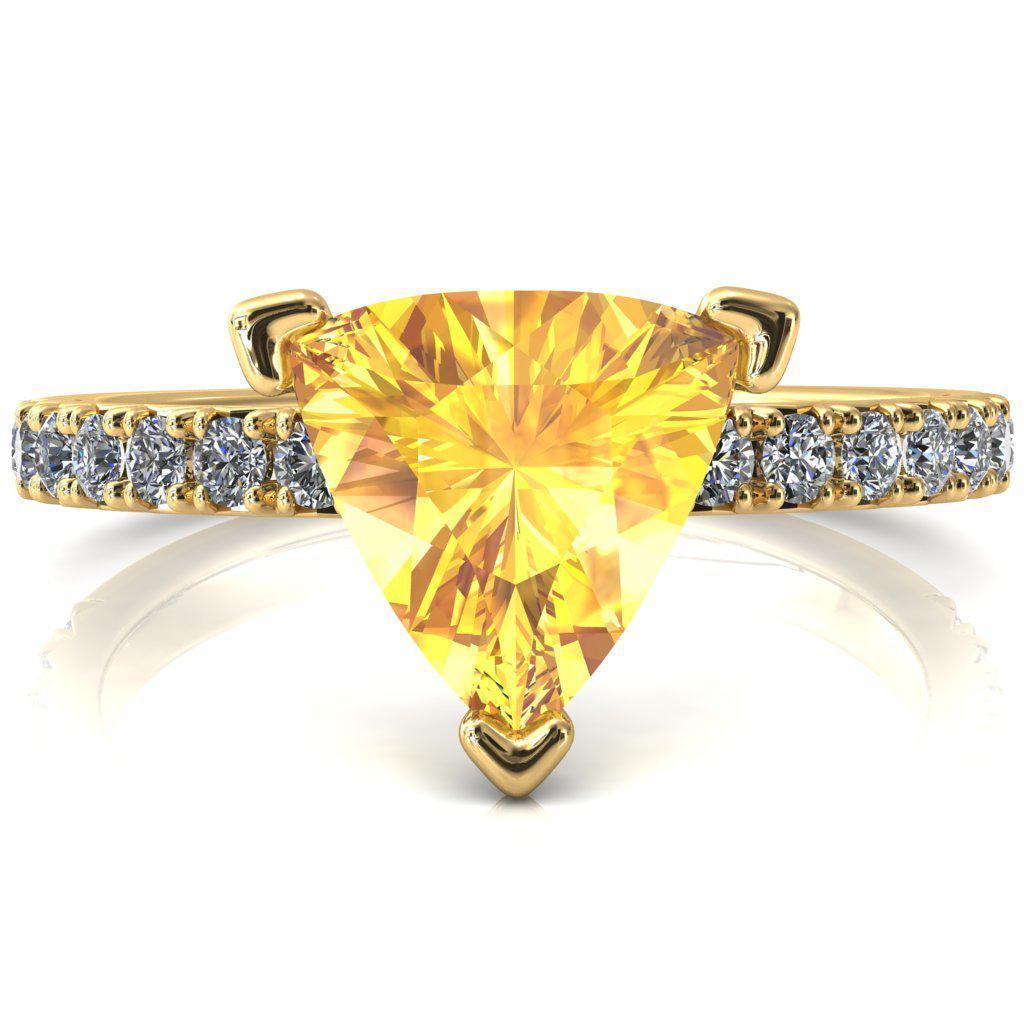 Nefili Trillion Yellow Sapphire 3 Prong 3/4 Eternity Diamond French Pave Engagement Ring-FIRE & BRILLIANCE
