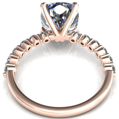 Niamh Cushion Moissanite 4 V-Prong 1/2 Shared Single Prong Shank Engagement Ring-FIRE & BRILLIANCE