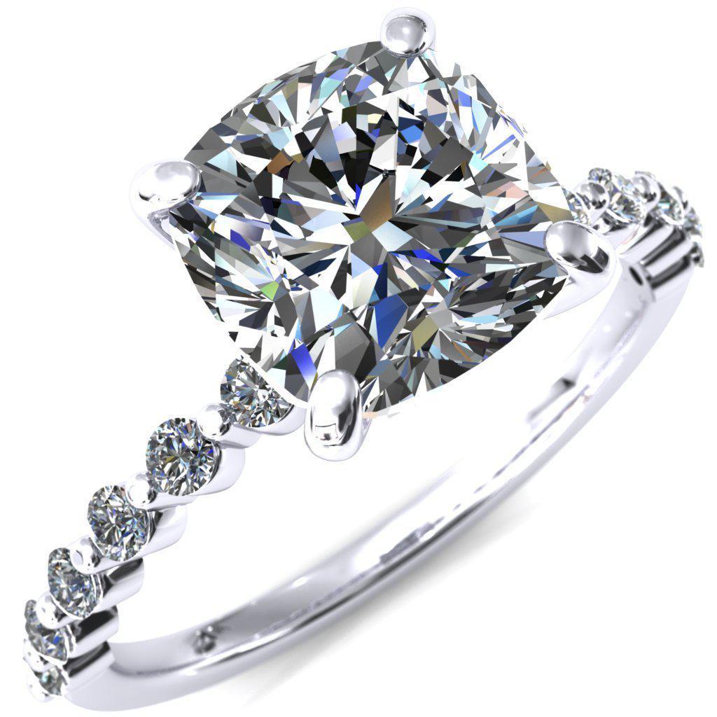 Niamh Cushion Moissanite 4 V-Prong 1/2 Shared Single Prong Shank Engagement Ring-FIRE & BRILLIANCE
