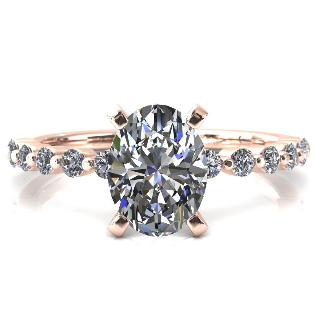 Niamh Oval Moissanite 4 V-Prong 1/2 Shared Single Prong Shank Engagement Ring-FIRE & BRILLIANCE