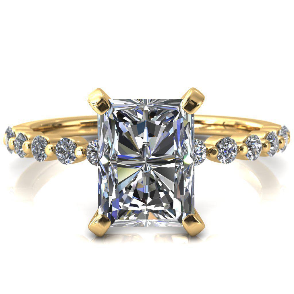 Niamh Radiant Moissanite 4 V-Prong 1/2 Shared Single Prong Shank Engagement Ring-FIRE & BRILLIANCE