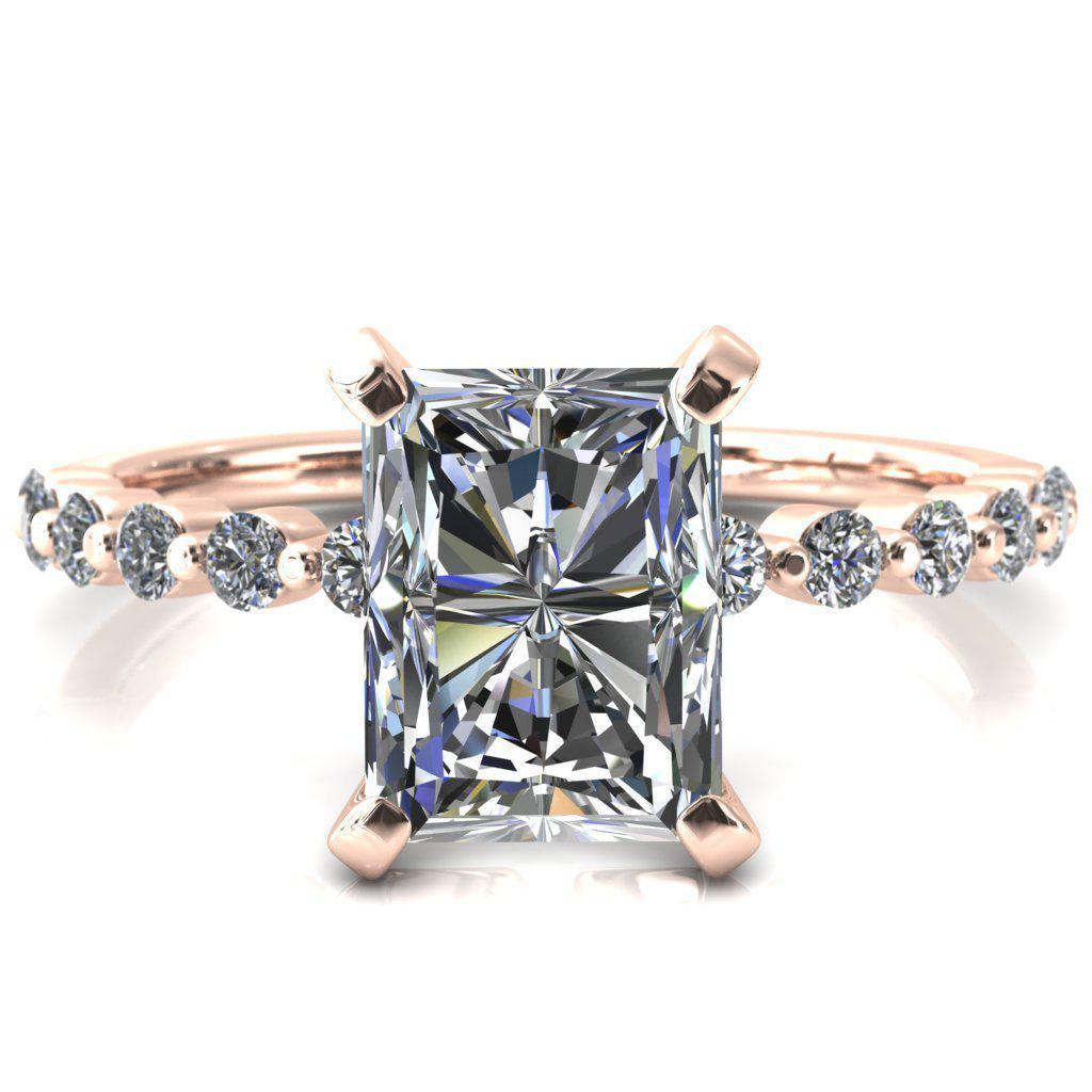 Niamh Radiant Moissanite 4 V-Prong 1/2 Shared Single Prong Shank Engagement Ring-FIRE & BRILLIANCE