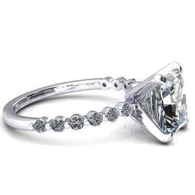 Niamh Radiant Moissanite 4 V-Prong 1/2 Shared Single Prong Shank Engagement Ring-FIRE & BRILLIANCE