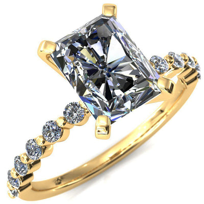 Niamh Radiant Moissanite 4 V-Prong 1/2 Shared Single Prong Shank Engagement Ring-FIRE & BRILLIANCE