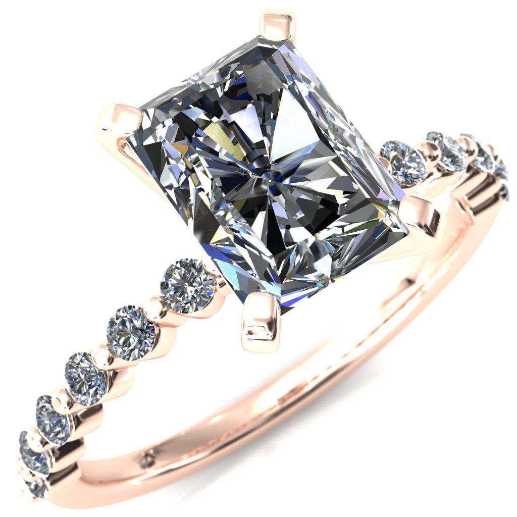 Niamh Radiant Moissanite 4 V-Prong 1/2 Shared Single Prong Shank Engagement Ring-FIRE & BRILLIANCE