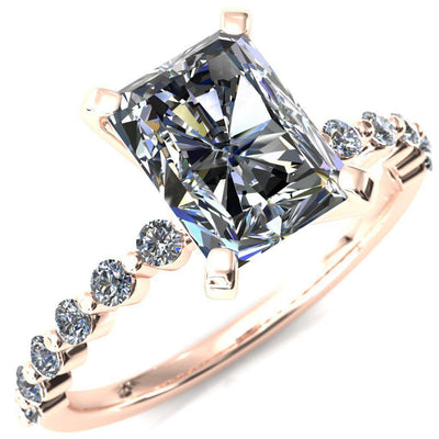 Niamh Radiant Moissanite 4 V-Prong 1/2 Shared Single Prong Shank Engagement Ring-FIRE & BRILLIANCE