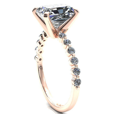 Niamh Radiant Moissanite 4 V-Prong 1/2 Shared Single Prong Shank Engagement Ring-FIRE & BRILLIANCE