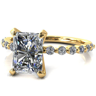 Niamh Radiant Moissanite 4 V-Prong 1/2 Shared Single Prong Shank Engagement Ring-FIRE & BRILLIANCE