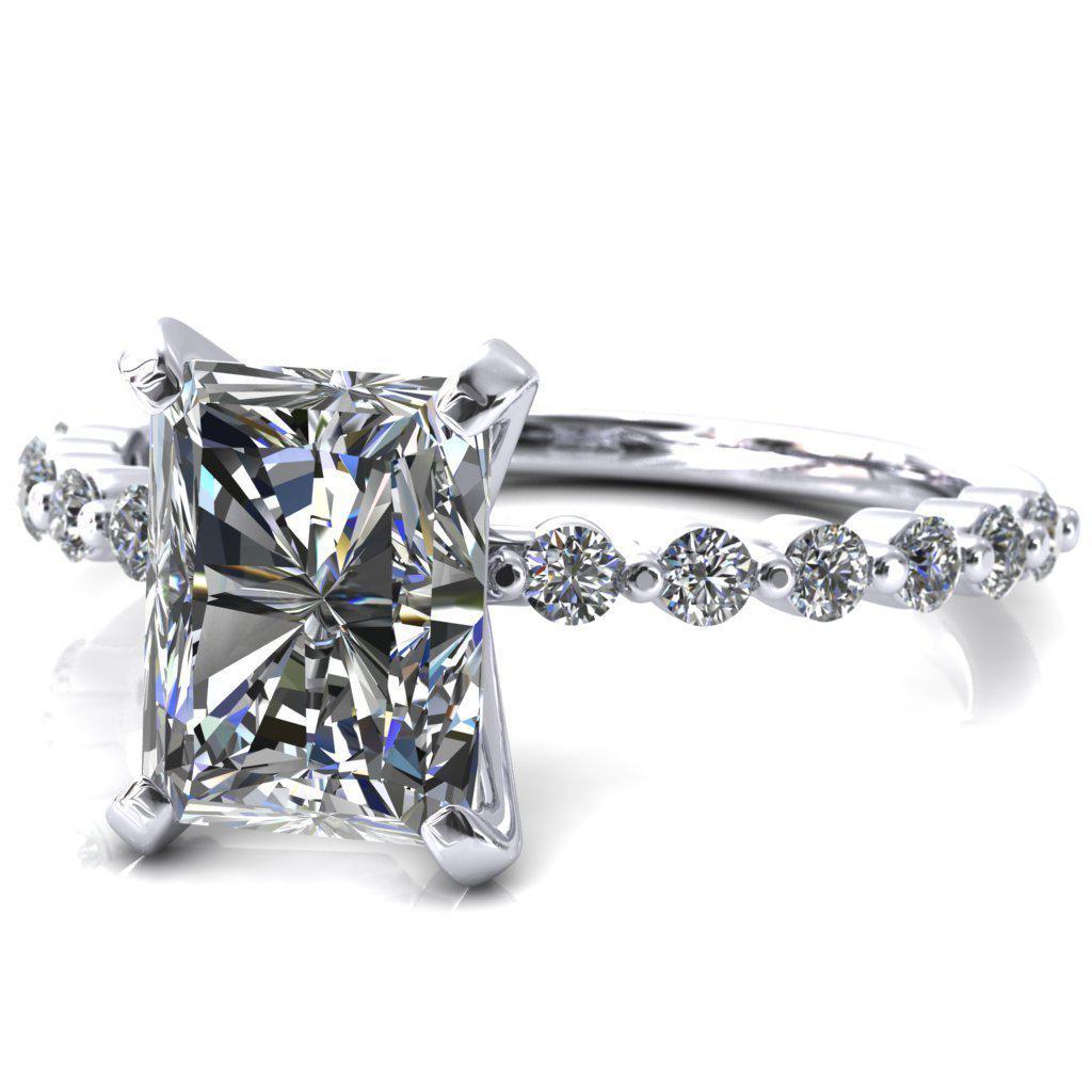 Niamh Radiant Moissanite 4 V-Prong 1/2 Shared Single Prong Shank Engagement Ring-FIRE & BRILLIANCE