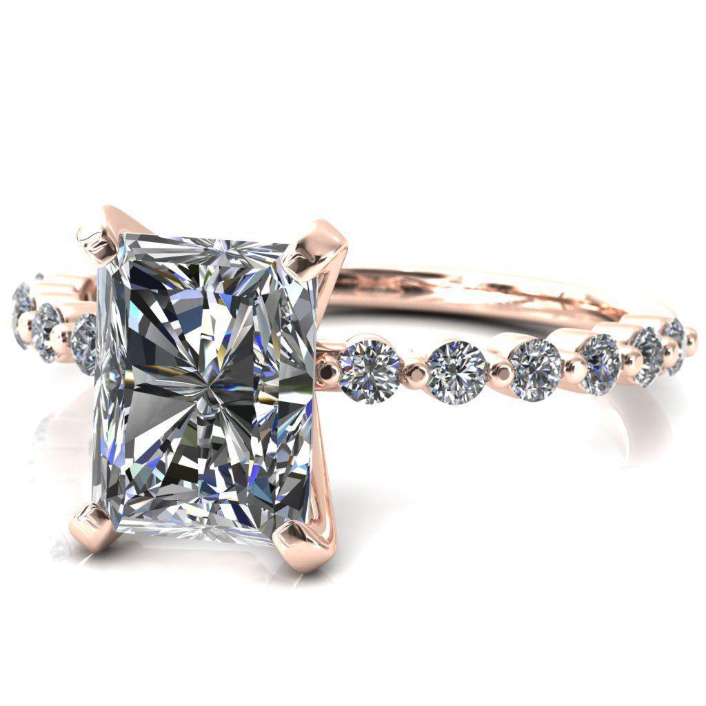 Niamh Radiant Moissanite 4 V-Prong 1/2 Shared Single Prong Shank Engagement Ring-FIRE & BRILLIANCE