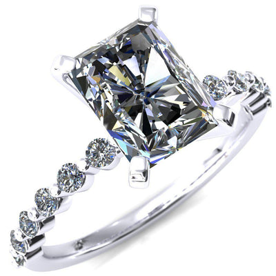 Niamh Radiant Moissanite 4 V-Prong 1/2 Shared Single Prong Shank Engagement Ring-FIRE & BRILLIANCE