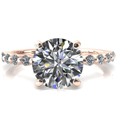 Niamh Round Moissanite 4 V-Prong 1/2 Shared Single Prong Shank Engagement Ring-FIRE & BRILLIANCE