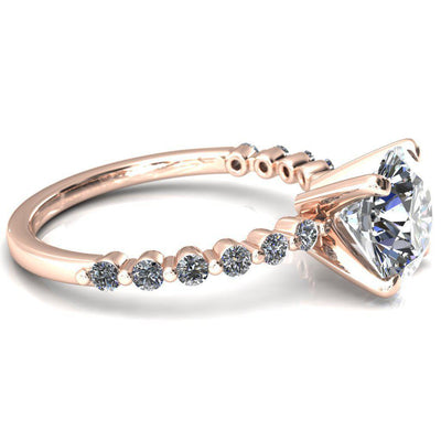 Niamh Round Moissanite 4 V-Prong 1/2 Shared Single Prong Shank Engagement Ring-FIRE & BRILLIANCE