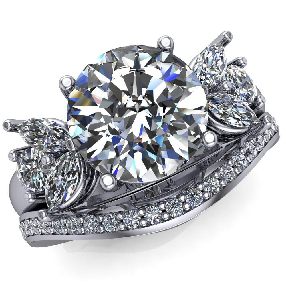 Nicole Round Moissanite 7 Stone Marquise Diamond Accent Ring-Custom-Made Jewelry-Fire & Brilliance ®
