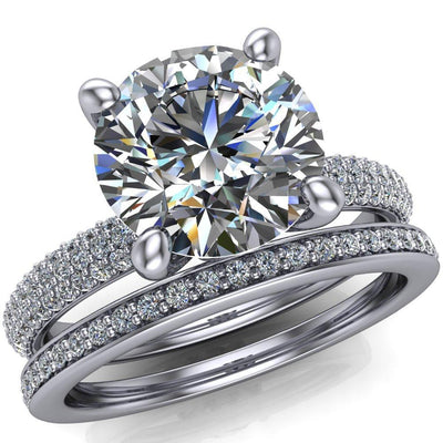 Nicolina Emerald Moissanite 4 Prong Under Bezel Set Cathedral Engagement Ring-Custom-Made Jewelry-Fire & Brilliance ®