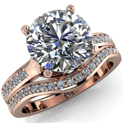 Nila Round Moissanite Diamond Accented Preset Peg Setting with Diamond Shoulder Princess Ring-Custom-Made Jewelry-Fire & Brilliance ®