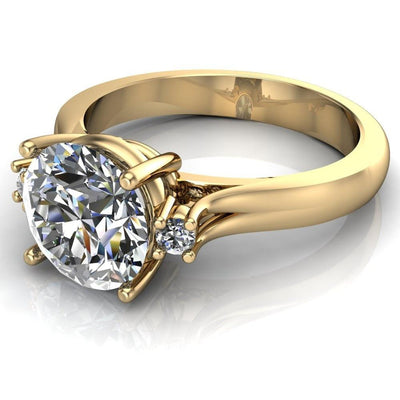 Ninette Round Moissanite Side Diamond Cathedral Engagement Ring-Custom-Made Jewelry-Fire & Brilliance ®
