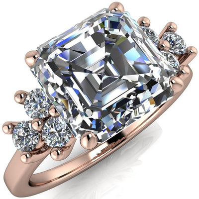 Nirvana Asscher Moissanite Multi Diamond Side Engagement Ring-Custom-Made Jewelry-Fire & Brilliance ®