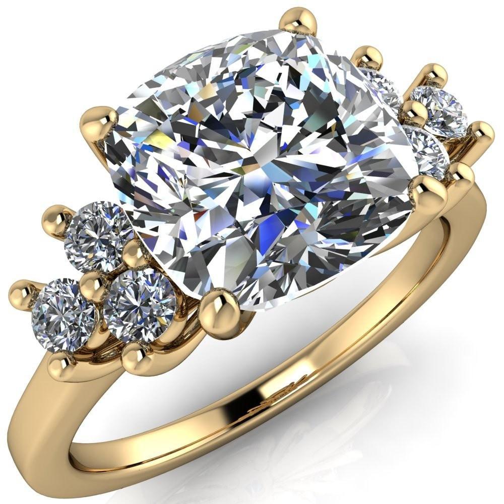 Nirvana Cushion Moissanite Multi Diamond Side Engagement Ring-Custom-Made Jewelry-Fire & Brilliance ®