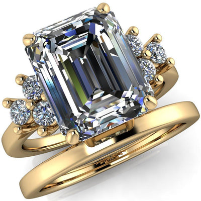 Nirvana Emerald Moissanite Multi Diamond Side Engagement Ring-Custom-Made Jewelry-Fire & Brilliance ®