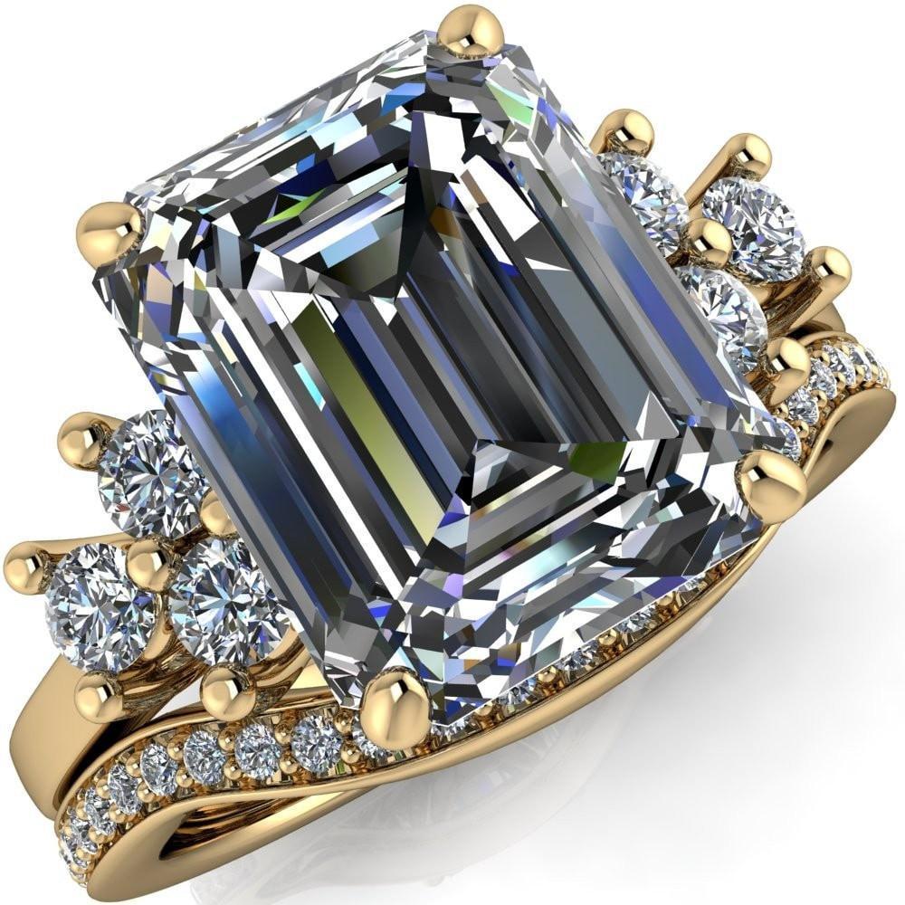 Nirvana Emerald Moissanite Multi Diamond Side Engagement Ring-Custom-Made Jewelry-Fire & Brilliance ®