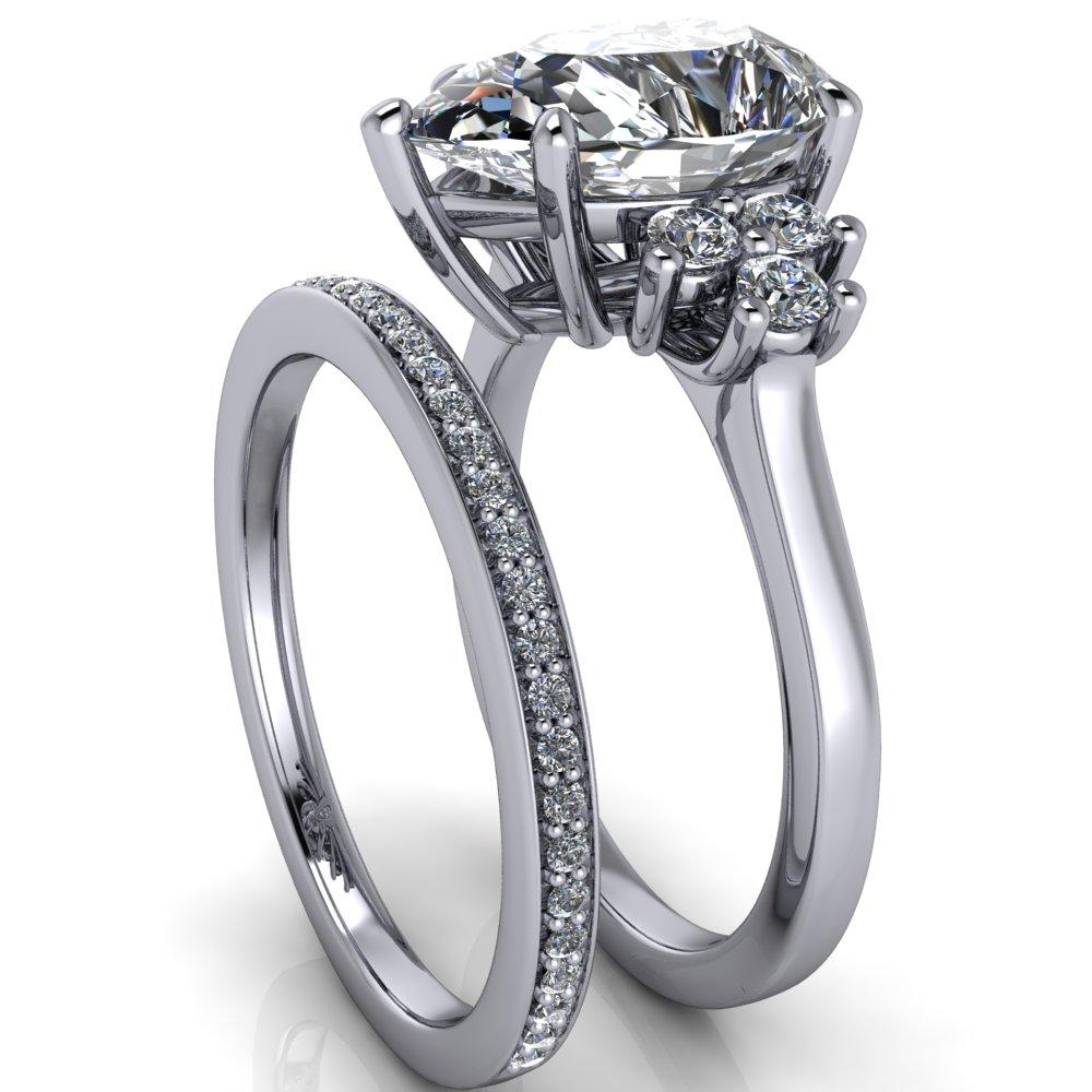 Nirvana Pear Moissanite Multi Diamond Side Engagement Ring-Custom-Made Jewelry-Fire & Brilliance ®