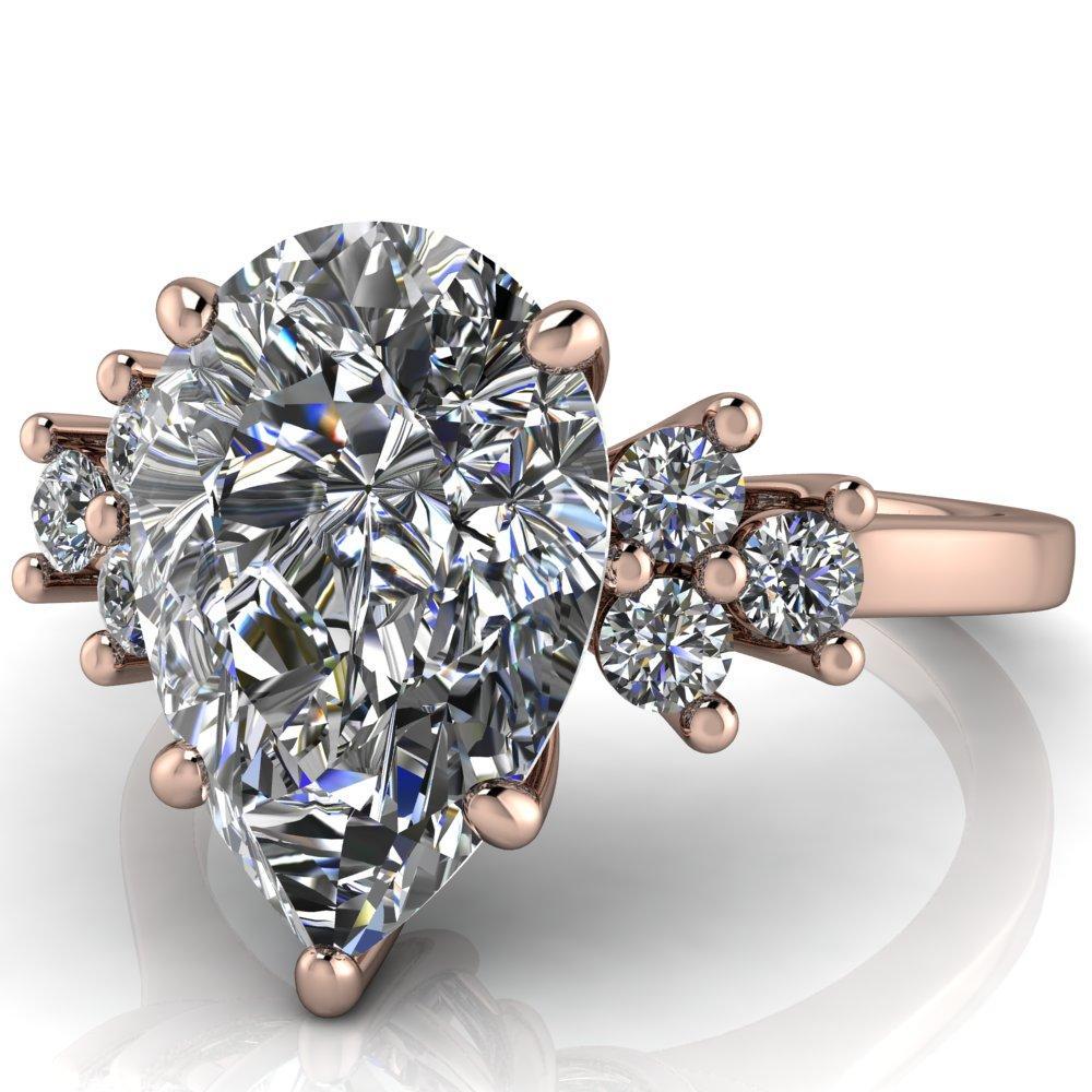 Nirvana Pear Moissanite Multi Diamond Side Engagement Ring-Custom-Made Jewelry-Fire & Brilliance ®