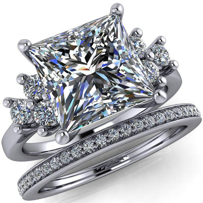 Nirvana Princess/Square Moissanite Multi Diamond Side Engagement Ring-Custom-Made Jewelry-Fire & Brilliance ®