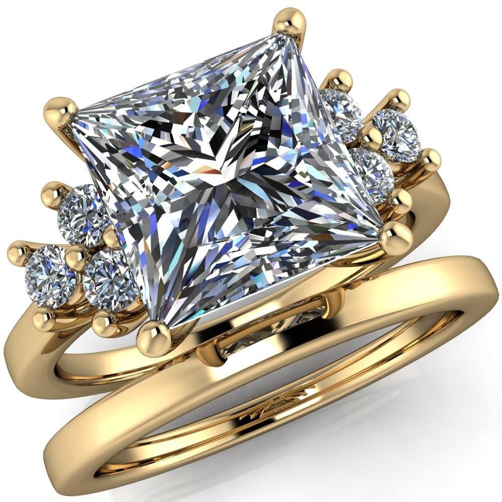 Nirvana Princess/Square Moissanite Multi Diamond Side Engagement Ring-Custom-Made Jewelry-Fire & Brilliance ®