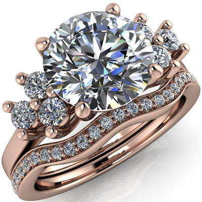 Nirvana Round Moissanite Multi Diamond Side Engagement Ring-Custom-Made Jewelry-Fire & Brilliance ®