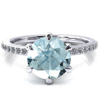 Nora Round Aqua Blue Spinel Solitaire 6 Prong Ring-FIRE & BRILLIANCE