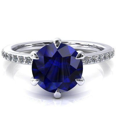 Nora Round Blue Sapphire Solitaire 6 Prong Ring-FIRE & BRILLIANCE