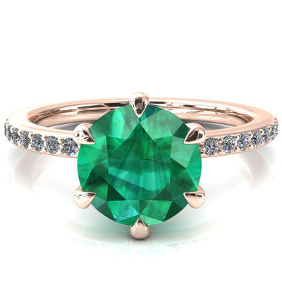 Nora Round Emerald Solitaire 6 Prong Ring-FIRE & BRILLIANCE