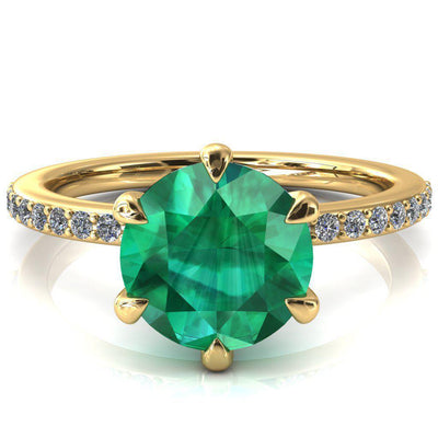 Nora Round Emerald Solitaire 6 Prong Ring-FIRE & BRILLIANCE
