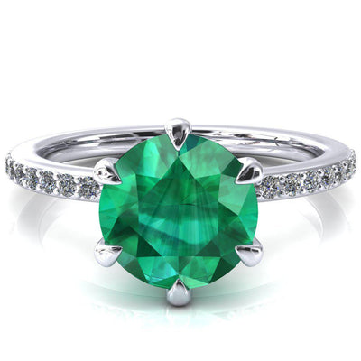 Nora Round Emerald Solitaire 6 Prong Ring-FIRE & BRILLIANCE