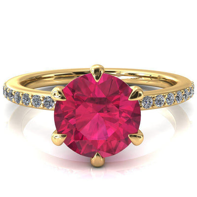 Nora Round Ruby Solitaire 6 Prong Ring-FIRE & BRILLIANCE