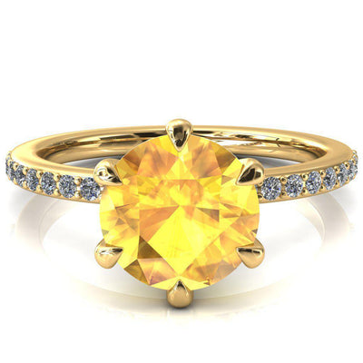 Nora Round Yellow Sapphire Solitaire 6 Prong Ring-FIRE & BRILLIANCE