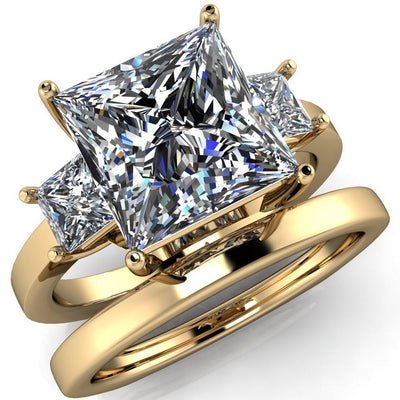Nova Princess/Square Moissanite Under Bezel 3 Stone Euro Shank Ring-Custom-Made Jewelry-Fire & Brilliance ®