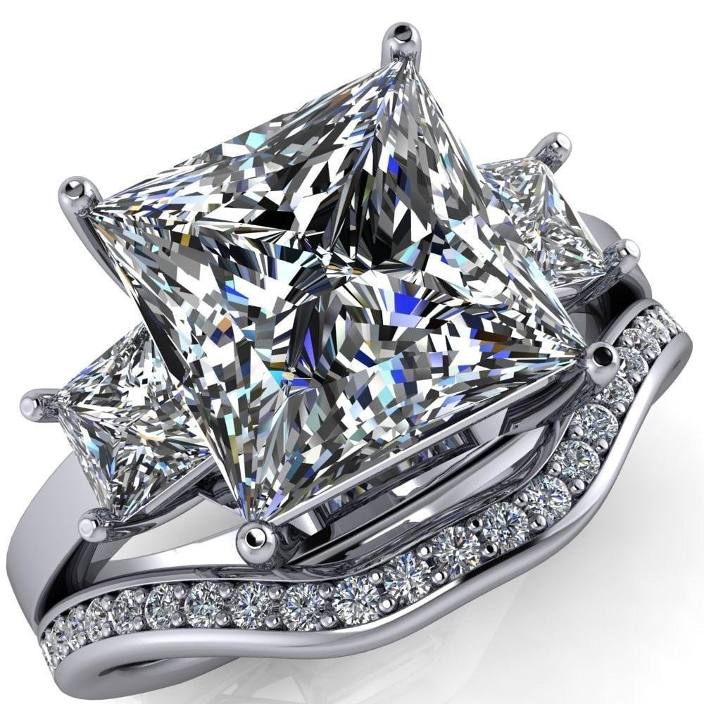 Nova Princess/Square Moissanite Under Bezel 3 Stone Euro Shank Ring-Custom-Made Jewelry-Fire & Brilliance ®