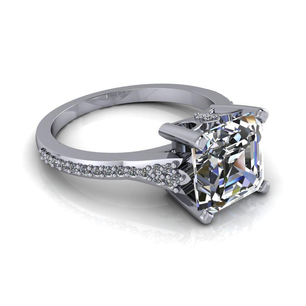 Nyla Asscher Moissanite 4 Prong Diamond Shank Ring-Custom-Made Jewelry-Fire & Brilliance ®