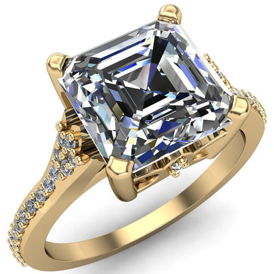 Nyla Asscher Moissanite 4 Prong Diamond Shank Ring-Custom-Made Jewelry-Fire & Brilliance ®