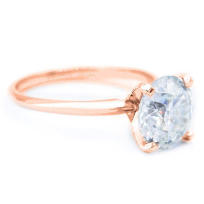 Old European Cut (OEC) Round Moissanite 14K Rose Gold 4 Prongs Solitaire Ring-Solitaire Ring-Fire & Brilliance ®