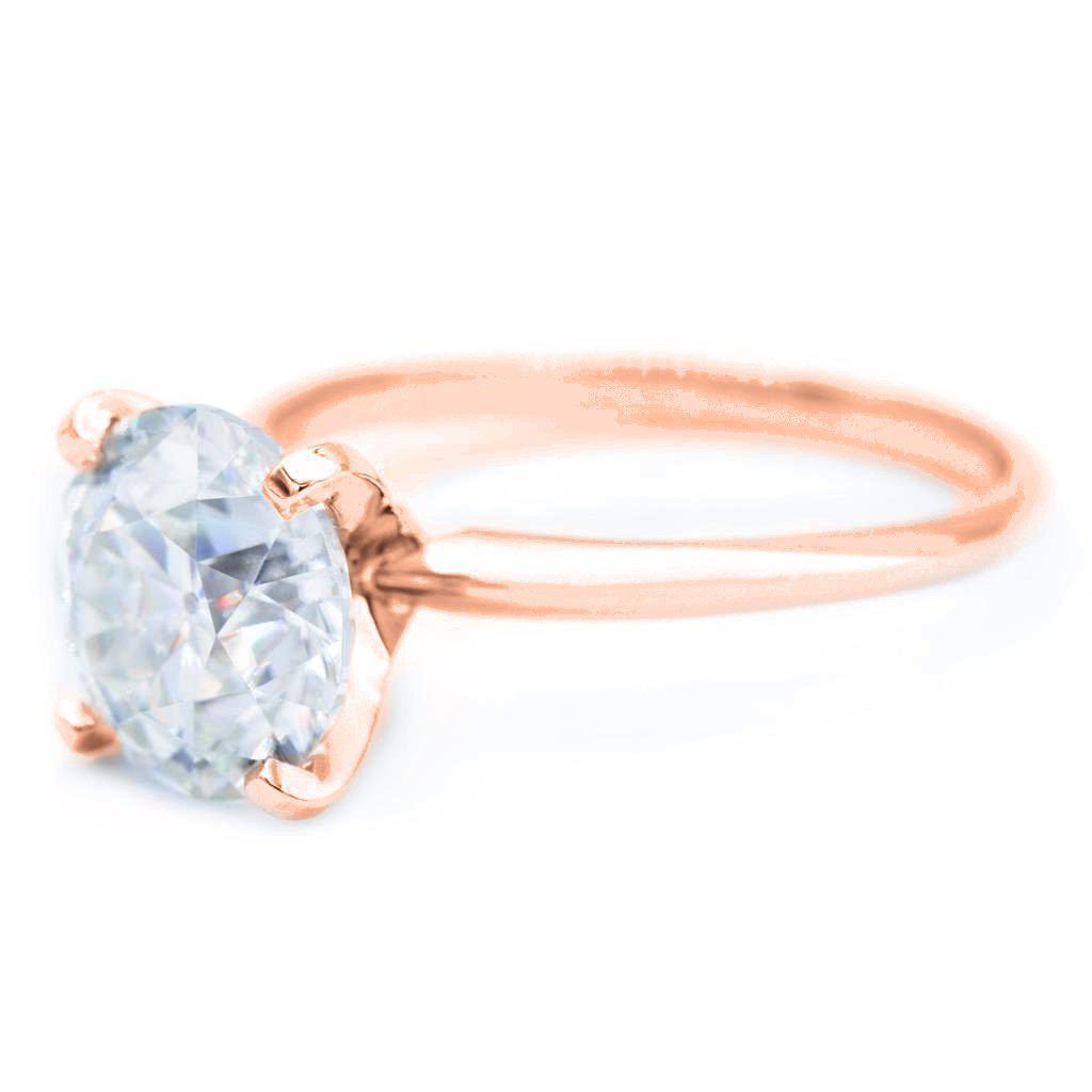 Old European Cut (OEC) Round Moissanite 14K Rose Gold 4 Prongs Solitaire Ring-Solitaire Ring-Fire & Brilliance ®
