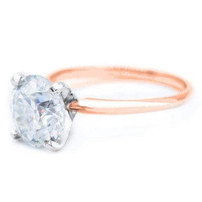 Old European Cut (OEC) Round Moissanite 14K or 18K Two-Tone Rose Gold Band and White Gold 4 Prongs Solitaire Ring-Solitaire Ring-Fire & Brilliance ®